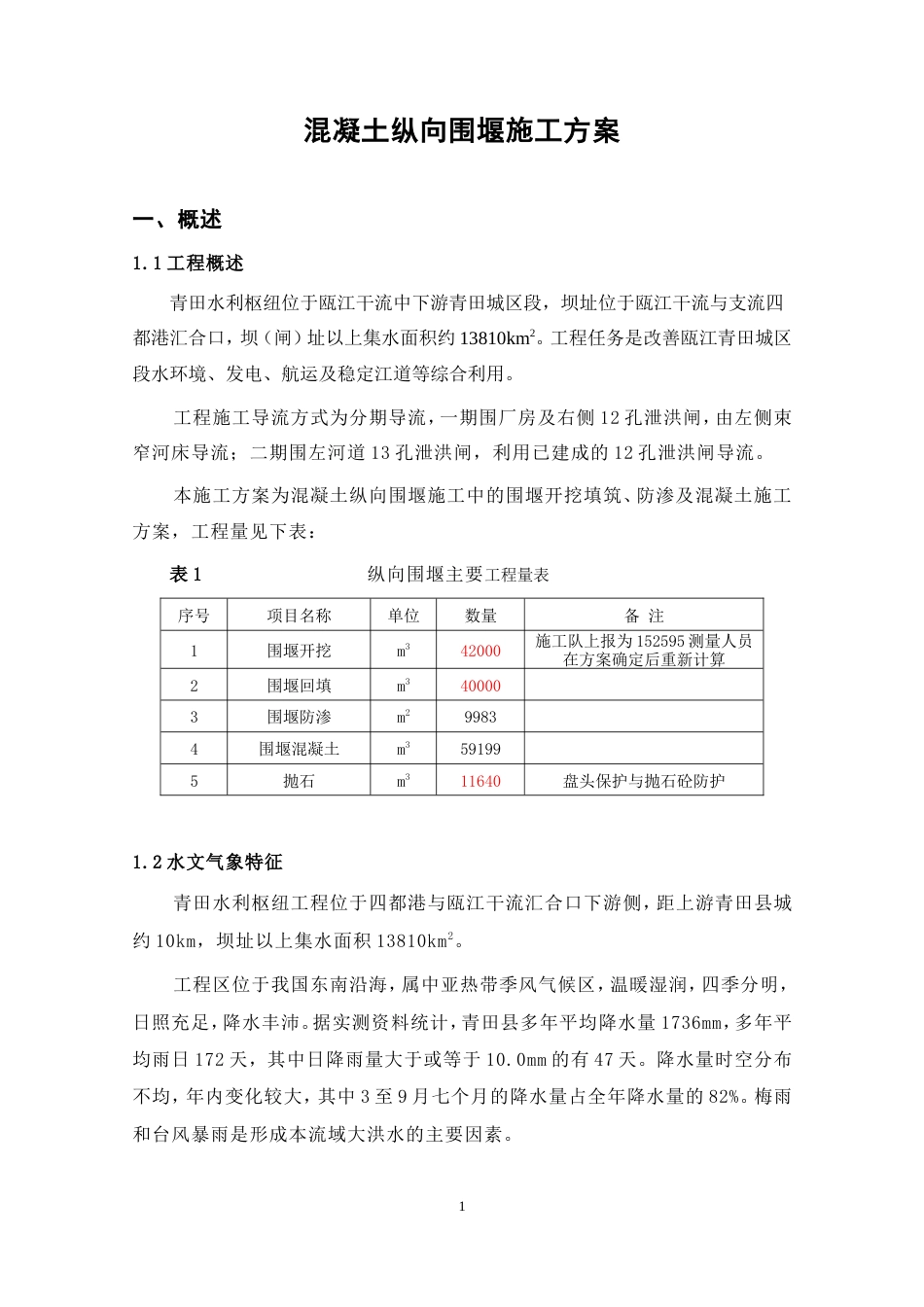 混凝土纵向围堰施工方案（内容丰富，40页）.doc_第1页