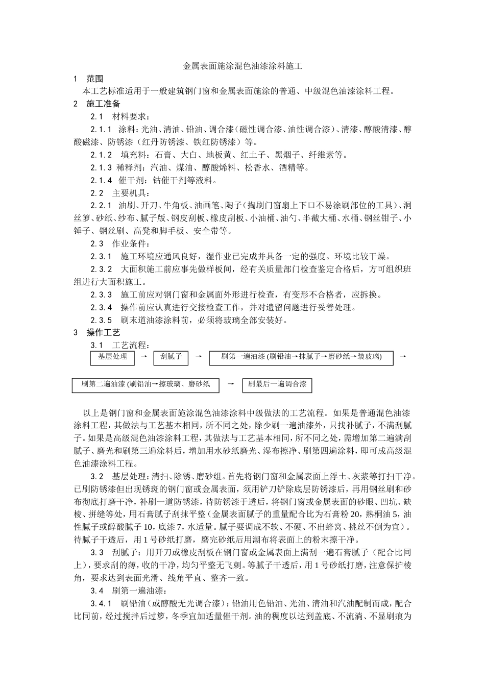 金属表面施涂混色油漆涂料施工工艺.doc_第1页