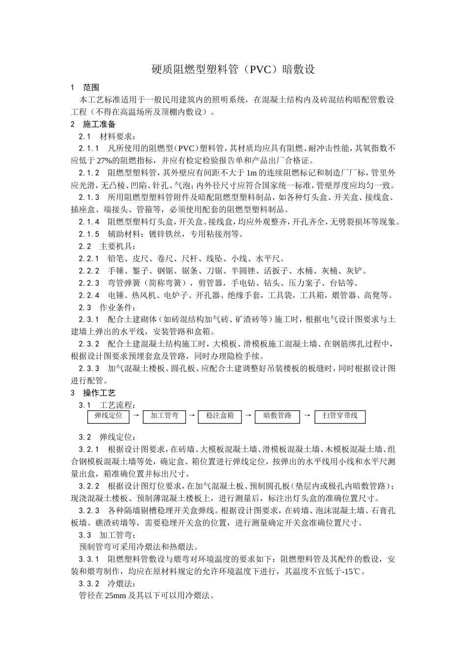 硬质阻燃型塑料管（PVC）暗敷设工艺.doc_第1页