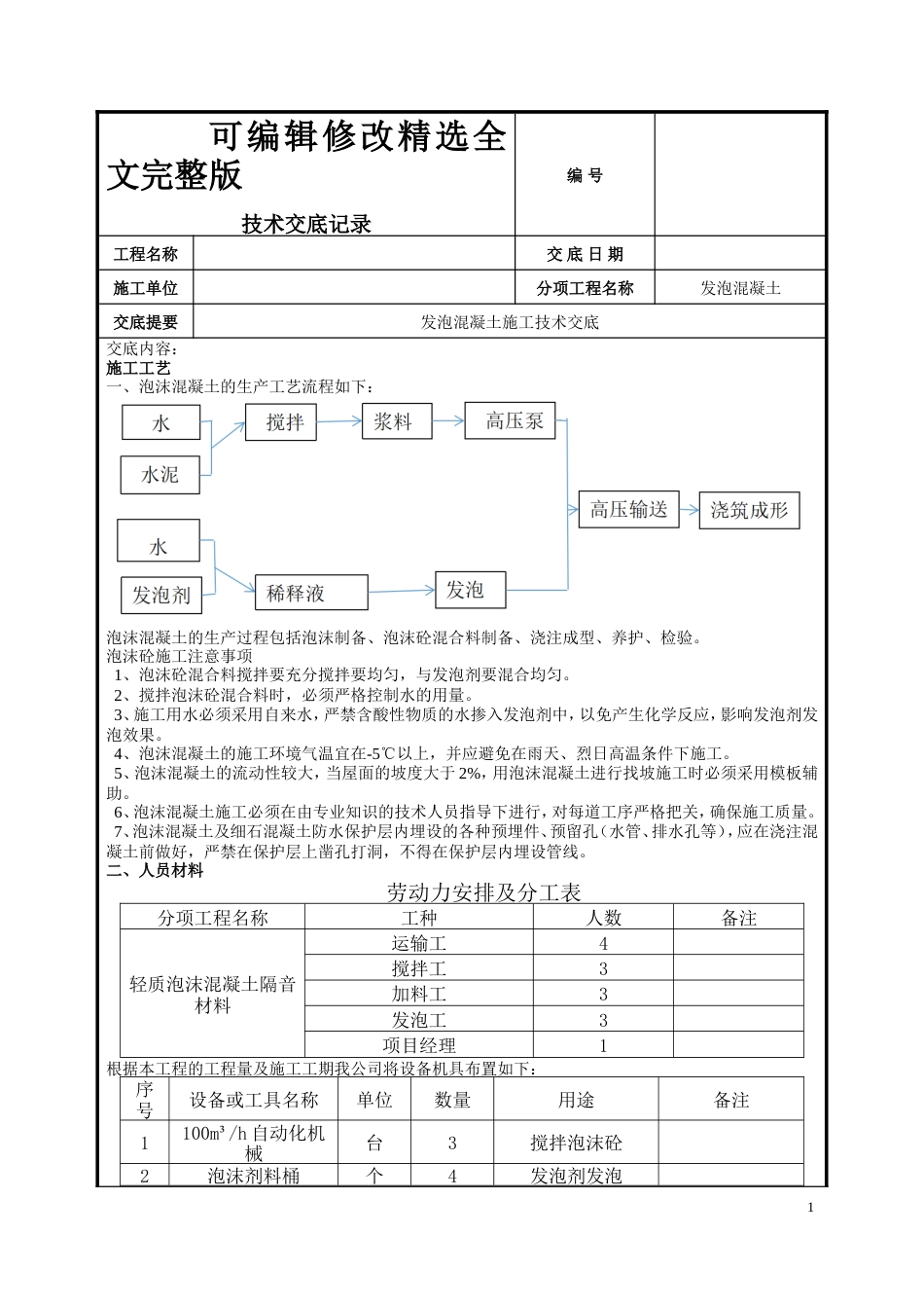 发泡混凝土施工技术交底精选全文完整版.doc_第1页