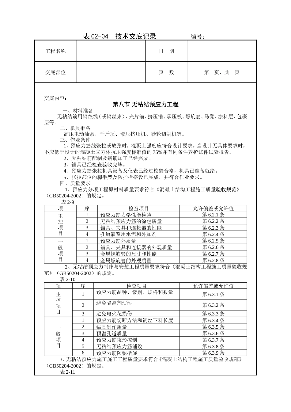 无粘结预应力工程技术交底.doc_第1页