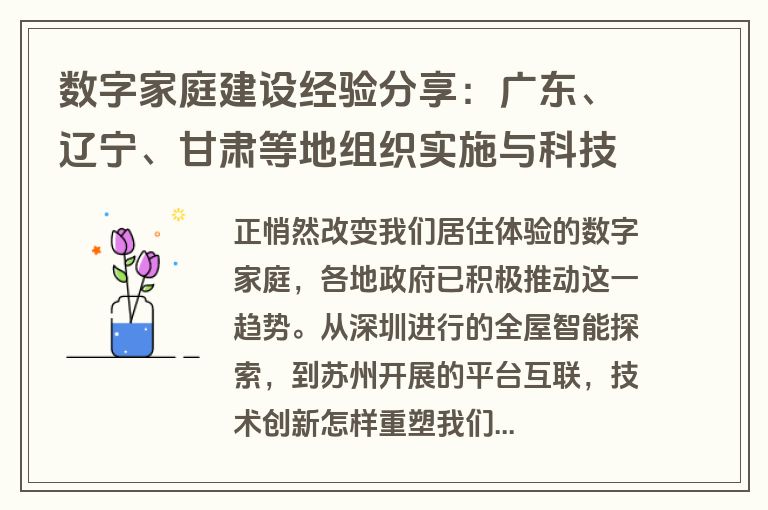 数字家庭建设经验分享：广东、辽宁、甘肃等地组织实施与科技支撑的创新做法