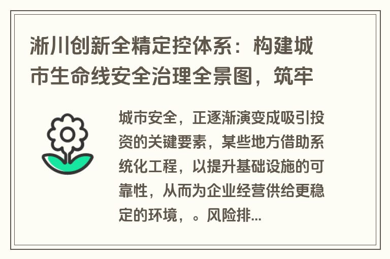 淅川创新全精定控体系：构建城市生命线安全治理全景图，筑牢营商环境防护网