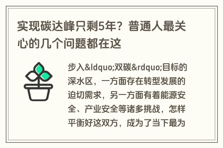 实现碳达峰只剩5年?普通人最关心的几个问题都在这