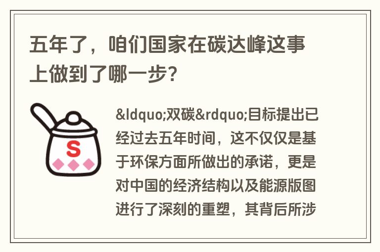 五年了，咱们国家在碳达峰这事上做到了哪一步？