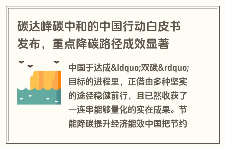 碳达峰碳中和的中国行动白皮书发布，重点降碳路径成效显著