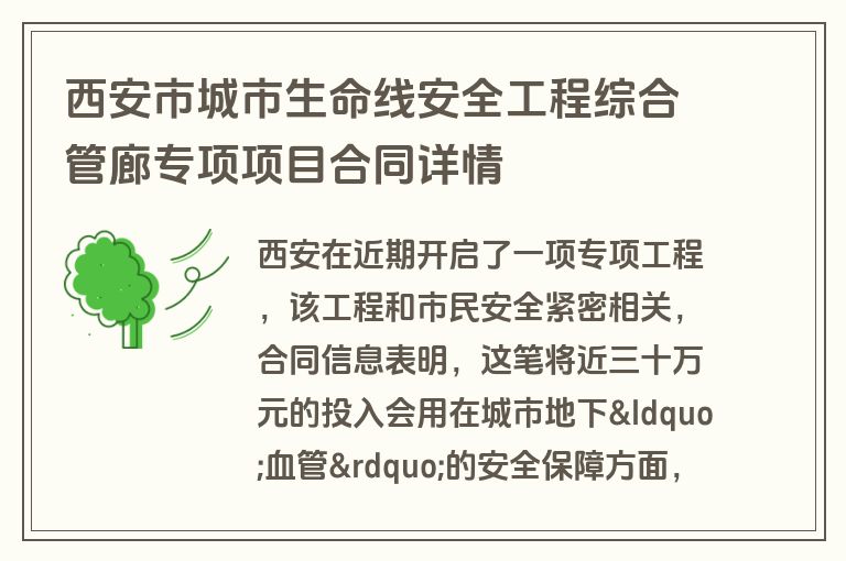 西安市城市生命线安全工程综合管廊专项项目合同详情
