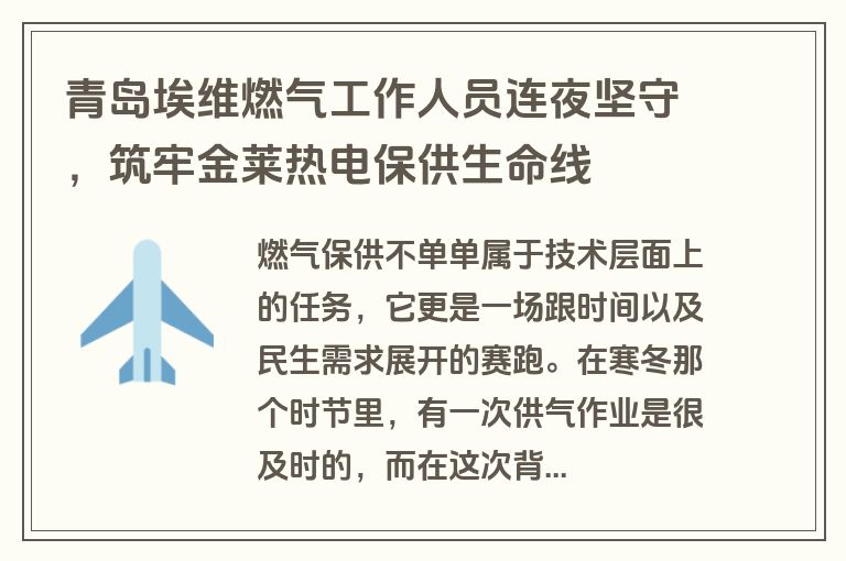 青岛埃维燃气工作人员连夜坚守，筑牢金莱热电保供生命线