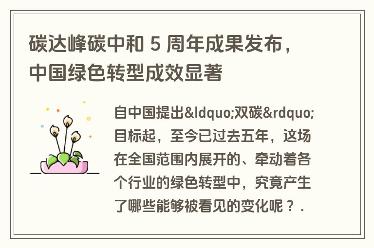 碳达峰碳中和 5 周年成果发布,中国绿色转型成效显著