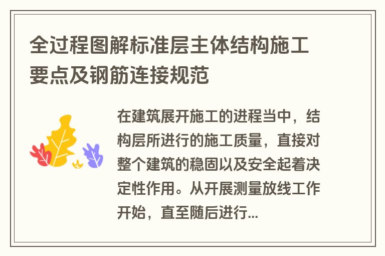 全过程图解标准层主体结构施工要点及钢筋连接规范