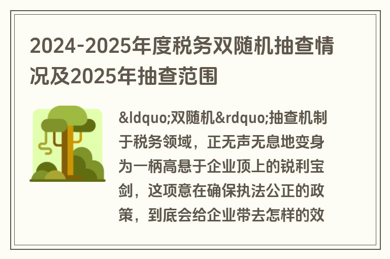 2024-2025年度税务双随机抽查情况及2025年抽查范围 2024-2025年度税务双随机抽查情况及2025年抽查范围