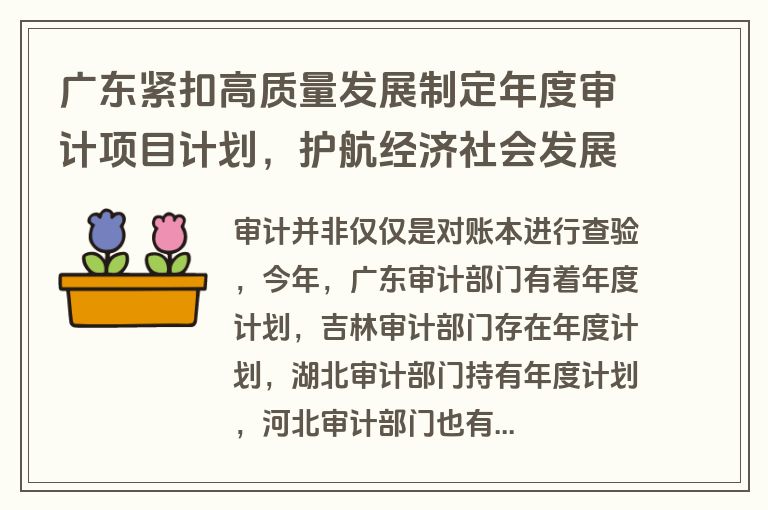 广东紧扣高质量发展制定年度审计项目计划，护航经济社会发展