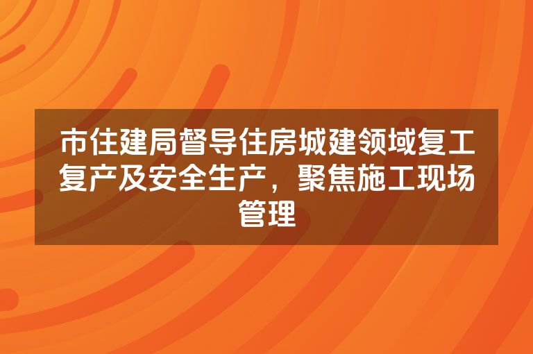市住建局督导住房城建领域复工复产及安全生产，聚焦施工现场管理