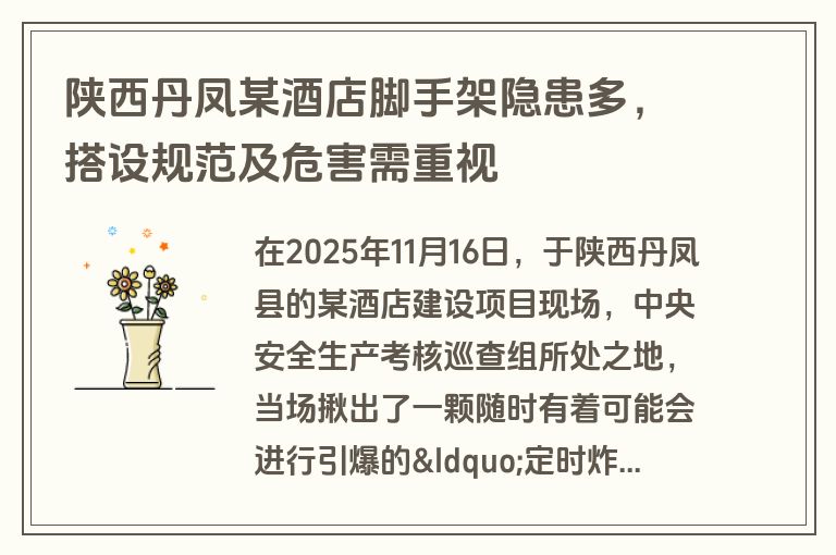 陕西丹凤某酒店脚手架隐患多，搭设规范及危害需重视