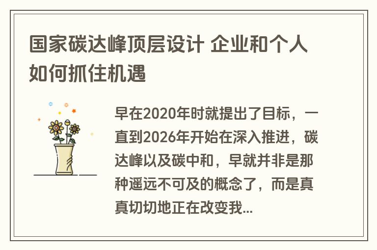 国家碳达峰顶层设计 企业和个人如何抓住机遇