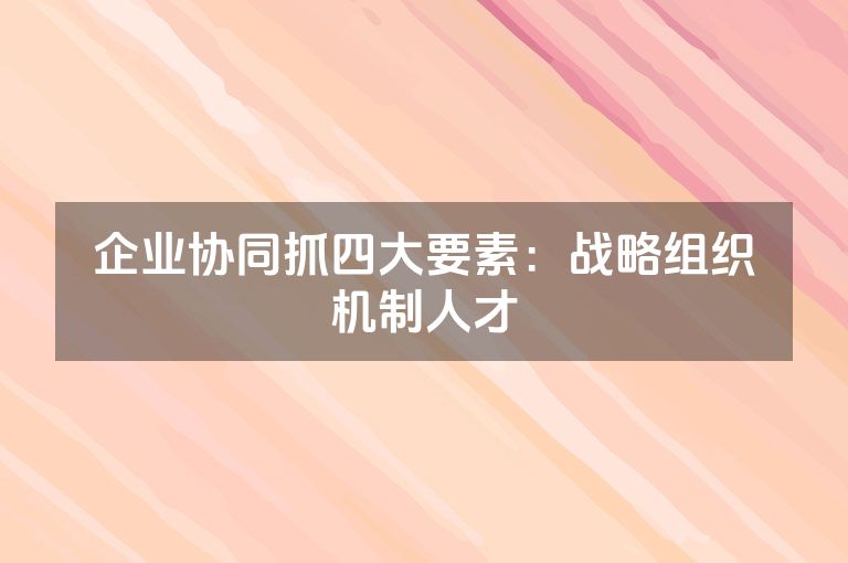 企业协同抓四大要素:战略组织机制人才 企业协同抓四大要素:战略组织机制人才