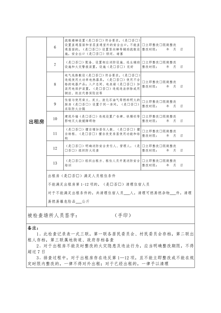 云南省开展城中村出租房消防安全专项整治工作方案