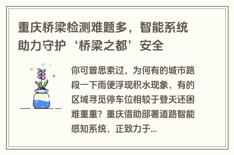 重庆桥梁检测难题多，智能系统助力守护‘桥梁之都’安全