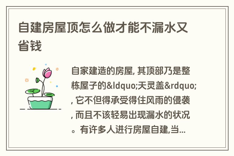 自建房屋顶怎么做才能不漏水又省钱