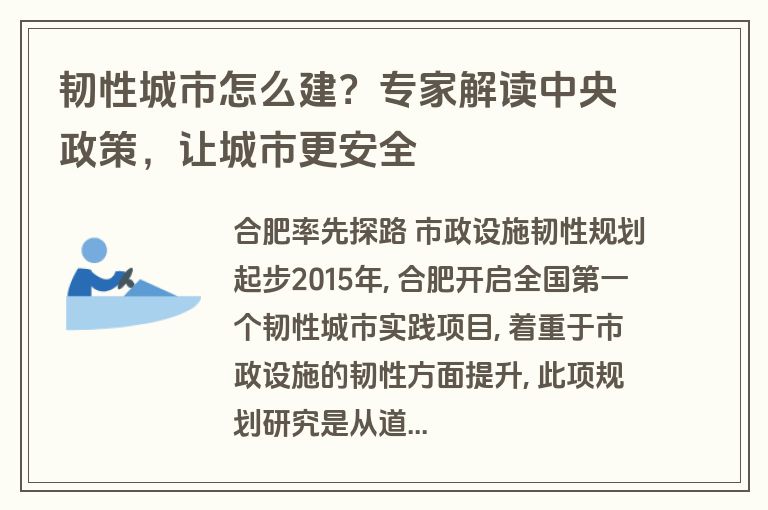 韧性城市怎么建?专家解读中央政策,让城市更安全 韧性城市怎么建?专家解读中央政策,让城市更安全