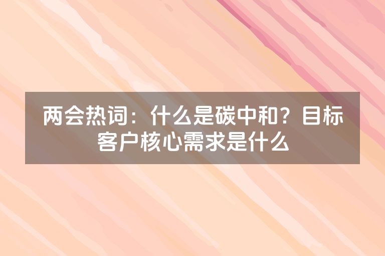 两会热词：什么是碳中和？目标客户核心需求是什么